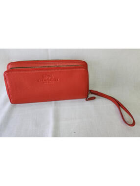 Coach Red Wristlet Wallet with Zipper, Logo, Strap and Credit Card Slots